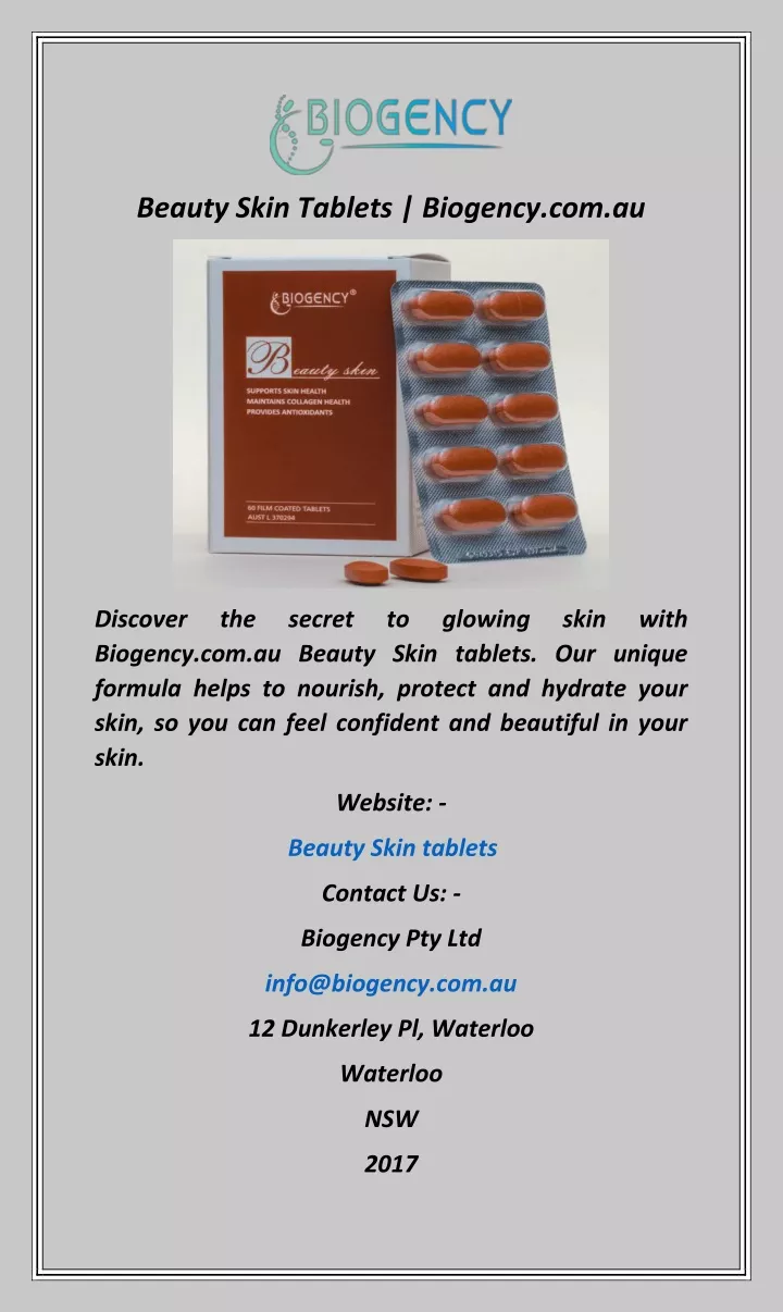 beauty skin tablets biogency com au