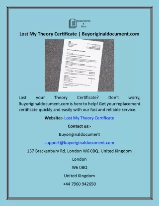 Lost My Theory Certificate  Buyoriginaldocument