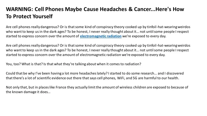 warning cell phones maybe cause headaches cancer