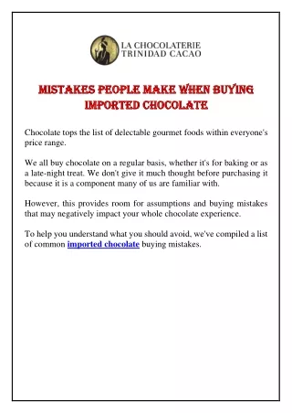 Mistakes People Make When Buying Imported Chocolate