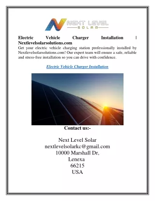 Electric Vehicle Charger Installation  Nextlevelsolarsolutions