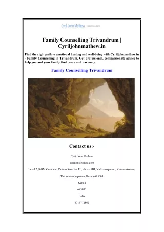 Family Counselling Trivandrum  Cyriljohnmathew.in