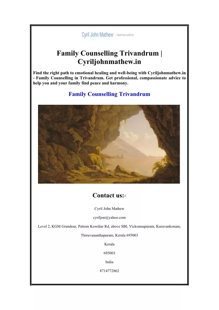 family counselling trivandrum cyriljohnmathew in
