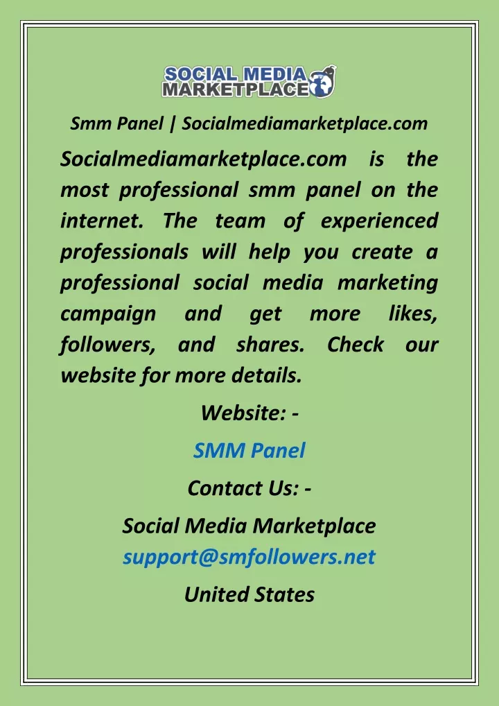 smm panel socialmediamarketplace com