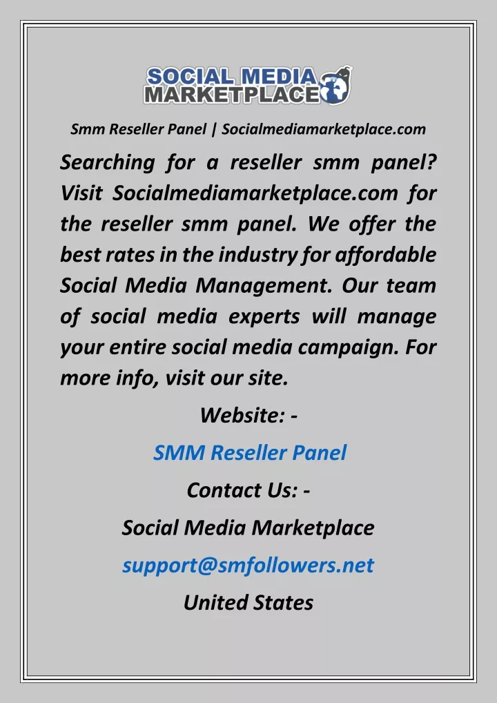 smm reseller panel socialmediamarketplace com