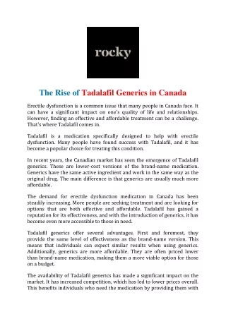 The Rise of Tadalafil Generics in Canada