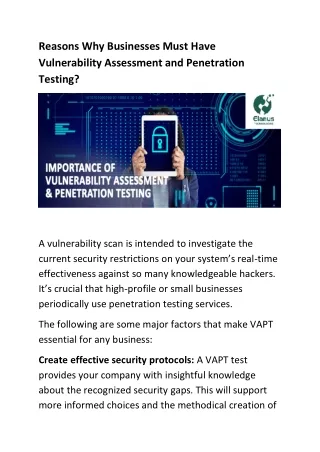 Reasons why businesses must have Vulnerability Assessment and Penetration Testing