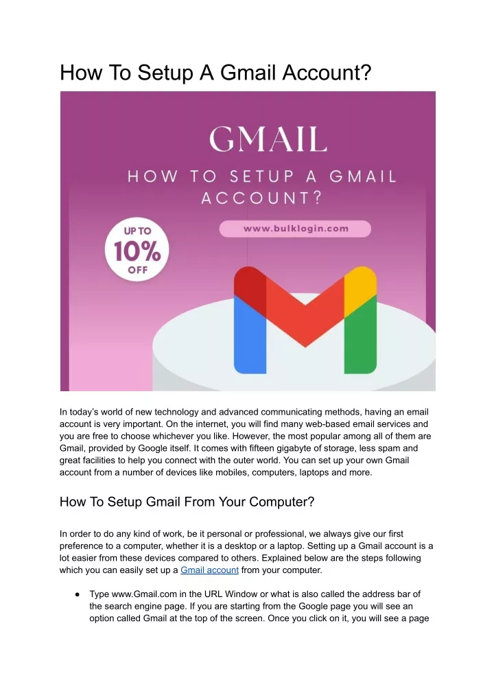 how to setup a gmail account