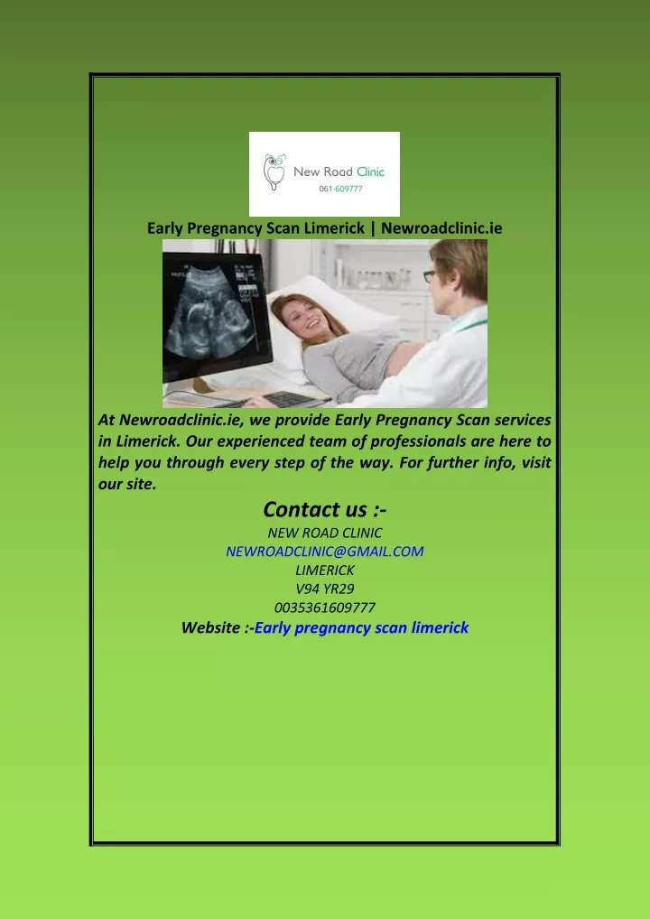 early pregnancy scan limerick newroadclinic ie
