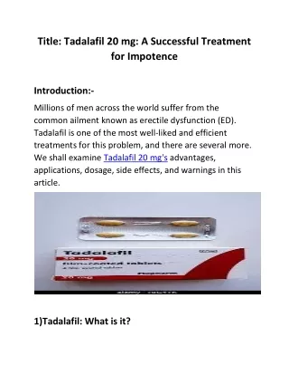 Buy Tadalafil (Cialis) 20 mg Online At Affordable Price | OnlineGenericMedicine