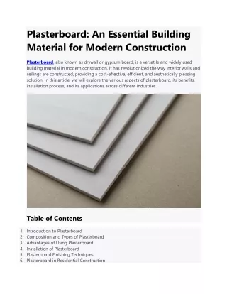 Plasterboard: An Essential Building Material for Modern Construction