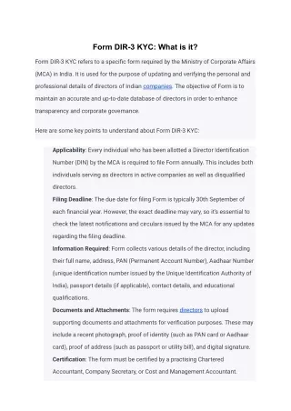 Form DIR-3 KYC: What is it?