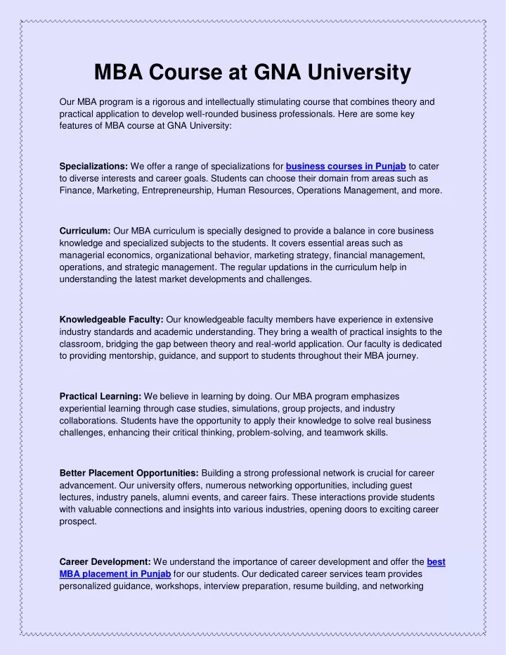 mba course at gna university