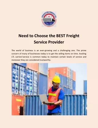 Need to Choose the BEST Freight Service Provider