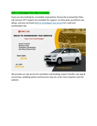 delhi to chandigarh one way cab routes