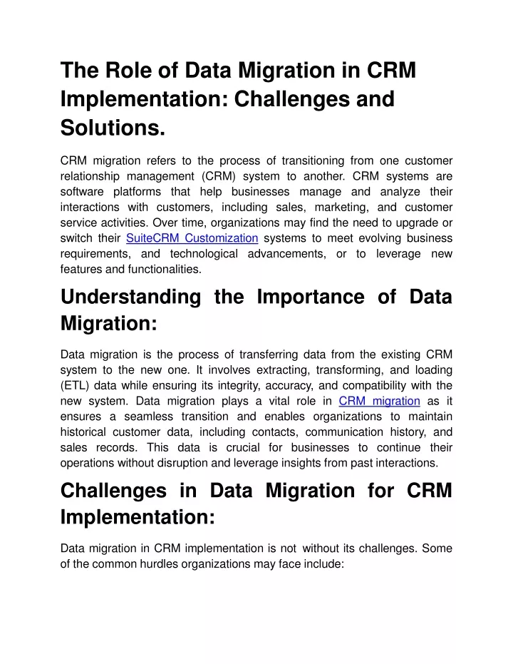 the role of data migration in crm implementation challenges and solutions