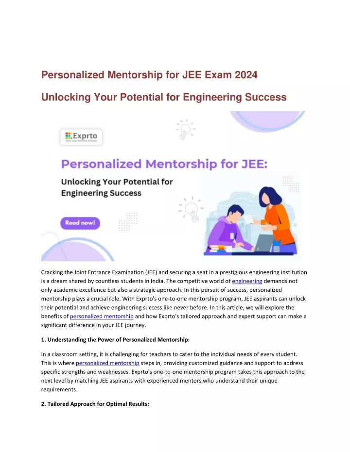 personalized mentorship for jee exam 2024