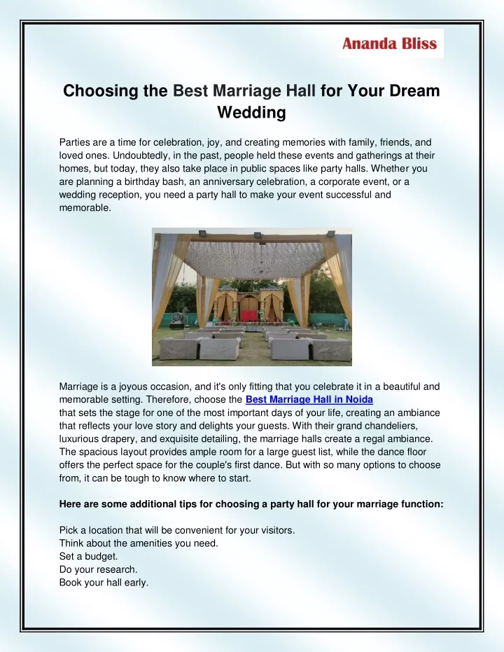 choosing the best marriage hall for your dream