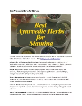 Best Ayurvedic Herbs for Stamina