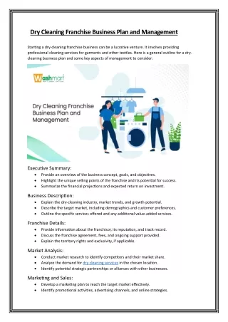 Dry Cleaning Franchise Business Plan and Management