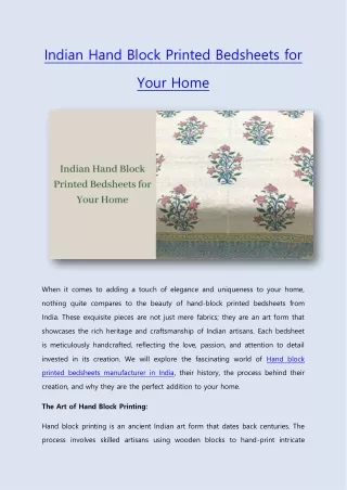 Indian Hand Block Printed Bedsheets for Your Home