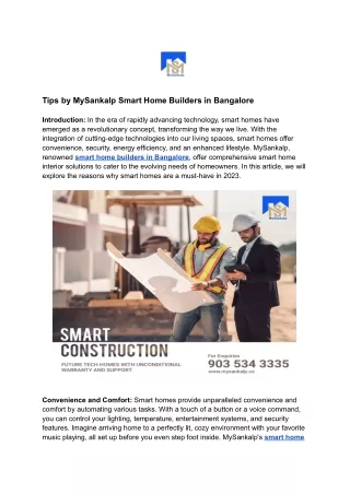Tips by MySankalp Smart Home Builders in Bangalore