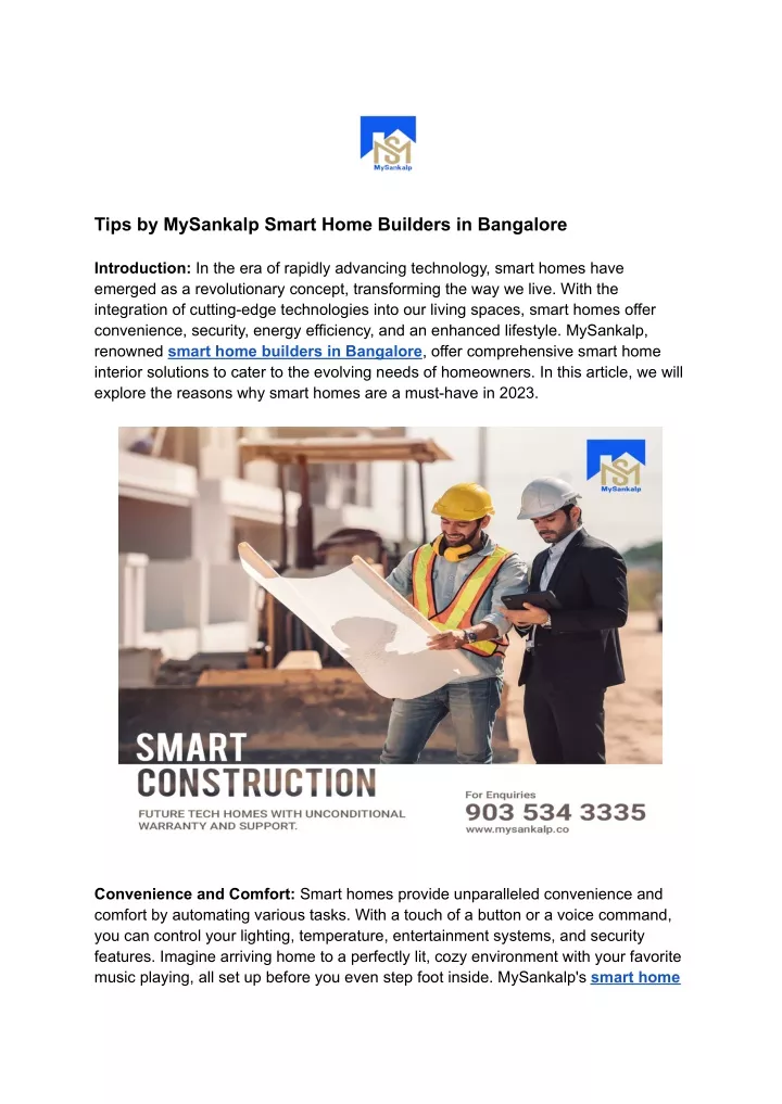 tips by mysankalp smart home builders in bangalore