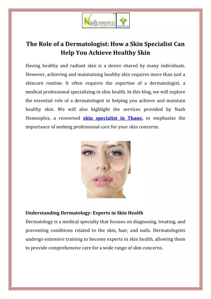 PPT - The Role of a Dermatologist How a Skin Specialist Can Help You Achieve Healthy Skin 