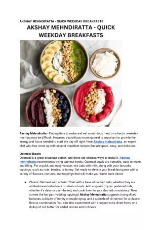 akshay mehndiratta quick weekday breakfasts
