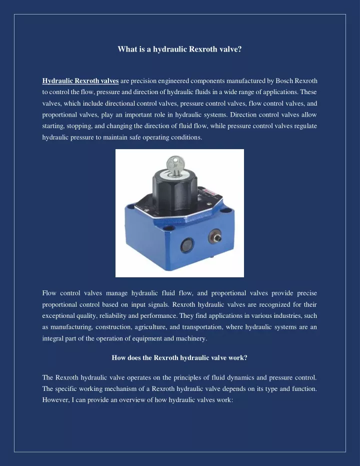 what is a hydraulic rexroth valve