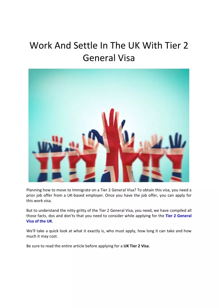 work and settle in the uk with tier 2 general visa
