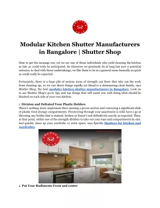 Modular Kitchen Shutter Manufacturers in Bangalore - Shutter Shop