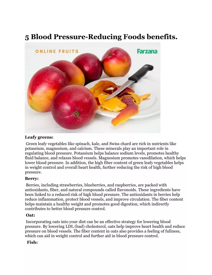 5 blood pressure reducing foods benefits