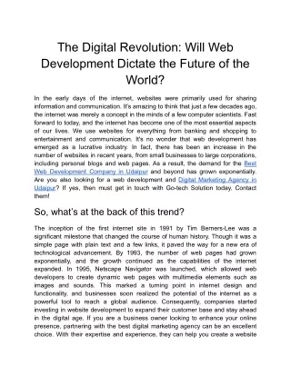 The Digital Revolution Will Web Development Dictate the Future of the World