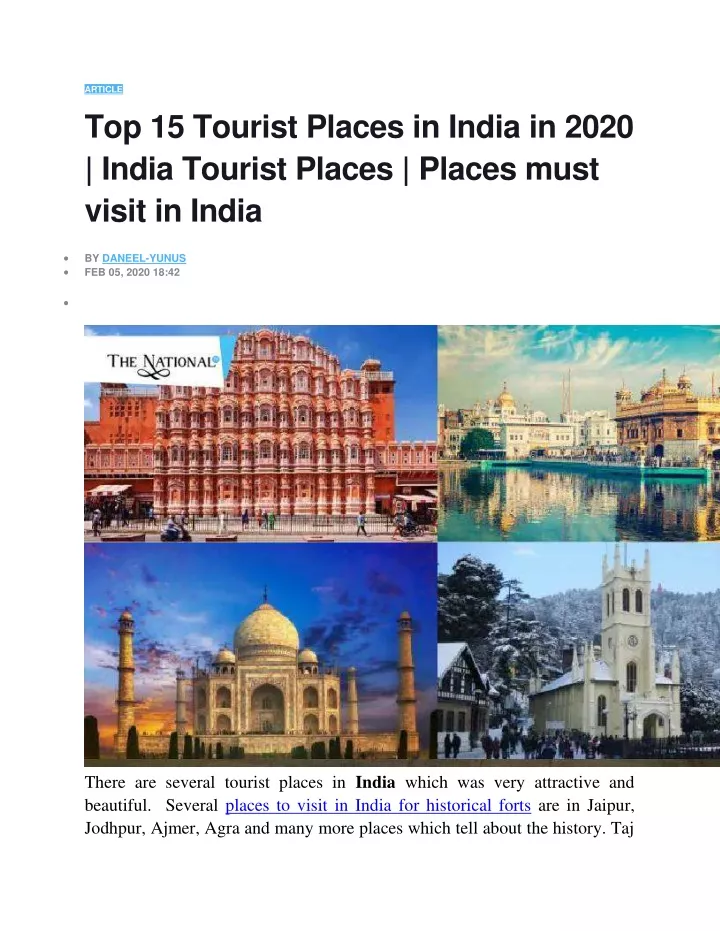 article top 15 tourist places in india in 2020