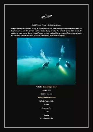 Best Diving in Tulum | Godivemexico.com