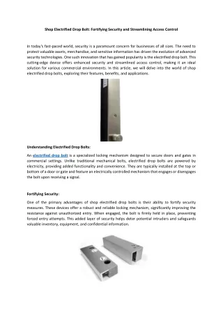 Shop Electrified Drop Bolt Fortifying Security and Streamlining Access Control