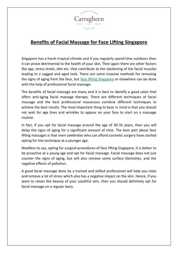 benefits of facial massage for face lifting