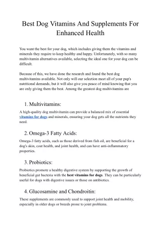best dog vitamins and supplements for enhanced