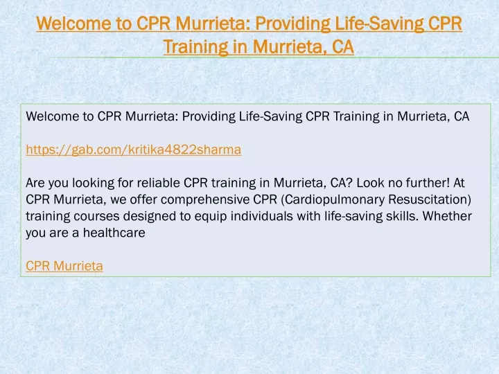 PPT Welcome to CPR Murrieta Providing Life Saving CPR Training in