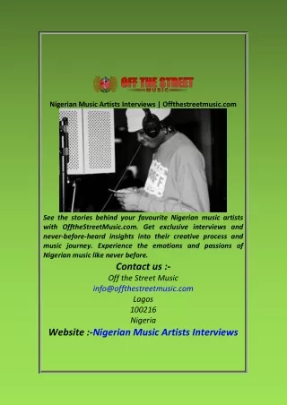 Nigerian Music Artists Interviews  Offthestreetmusic com