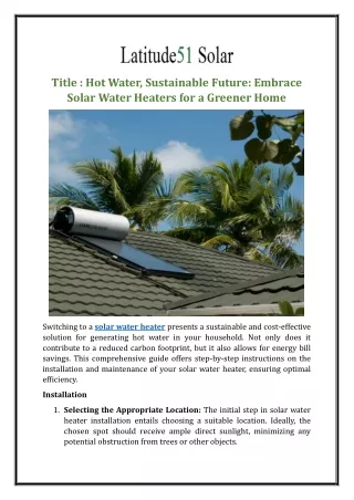 Hot Water, Sustainable Future: Embrace Solar Water Heaters for a Greener Home