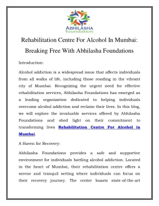 rehabilitation centre for alcohol in mumbai