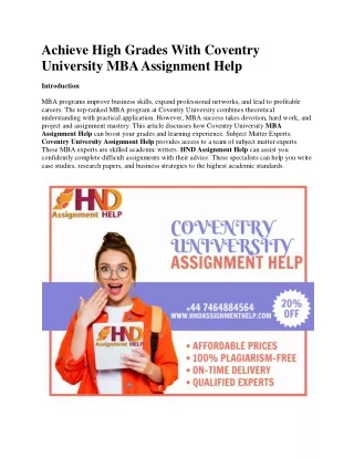 Achieve High Grades with Coventry University MBA Assignment Help