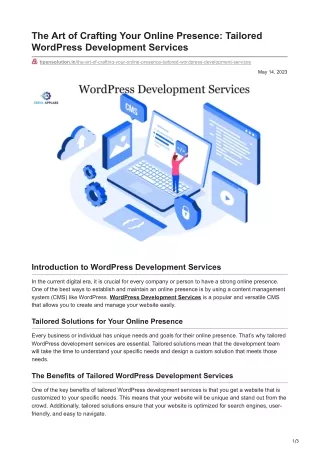 The Art of Crafting Your Online Presence Tailored WordPress Development Services