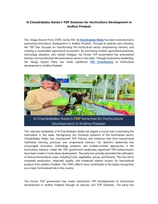 N Chandrababu Naidu’s TDP Schemes for Horticulture Development in Andhra Pradesh