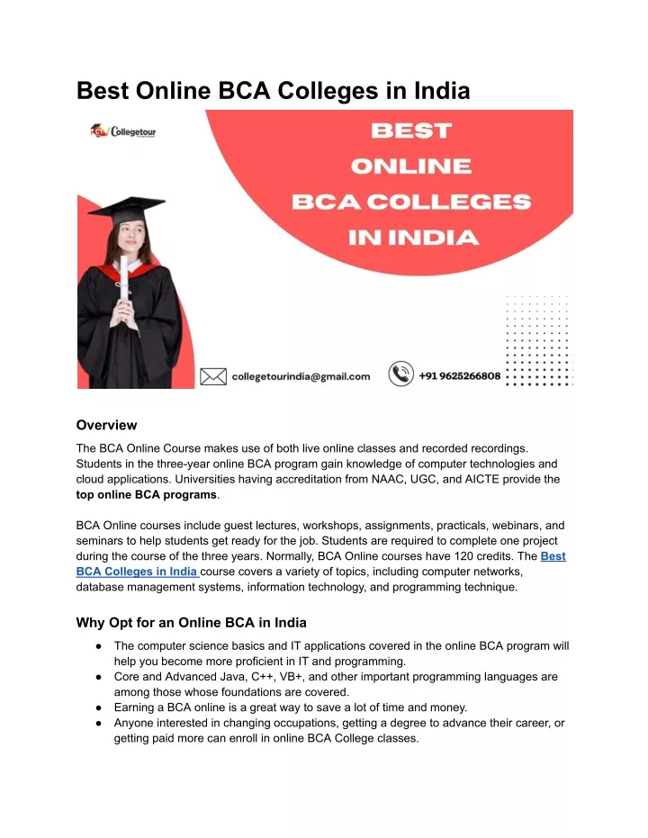 best online bca colleges in india