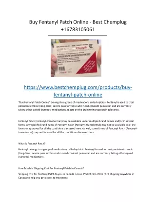 Buy Fentanyl Patch Online - Best Chemplug  16783105061