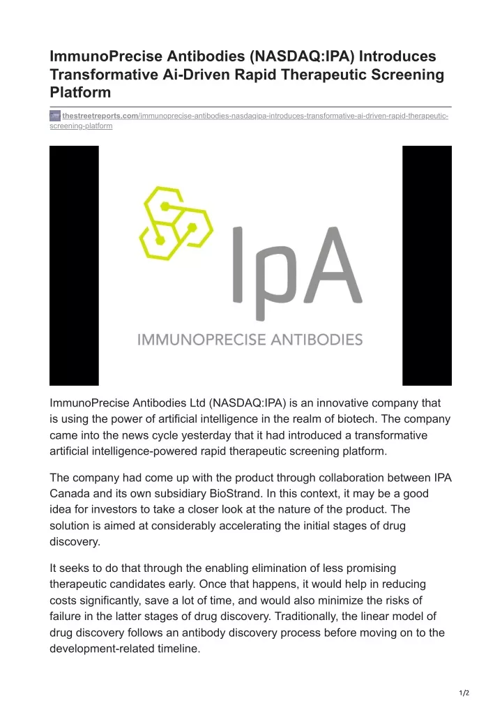 immunoprecise antibodies nasdaq ipa introduces