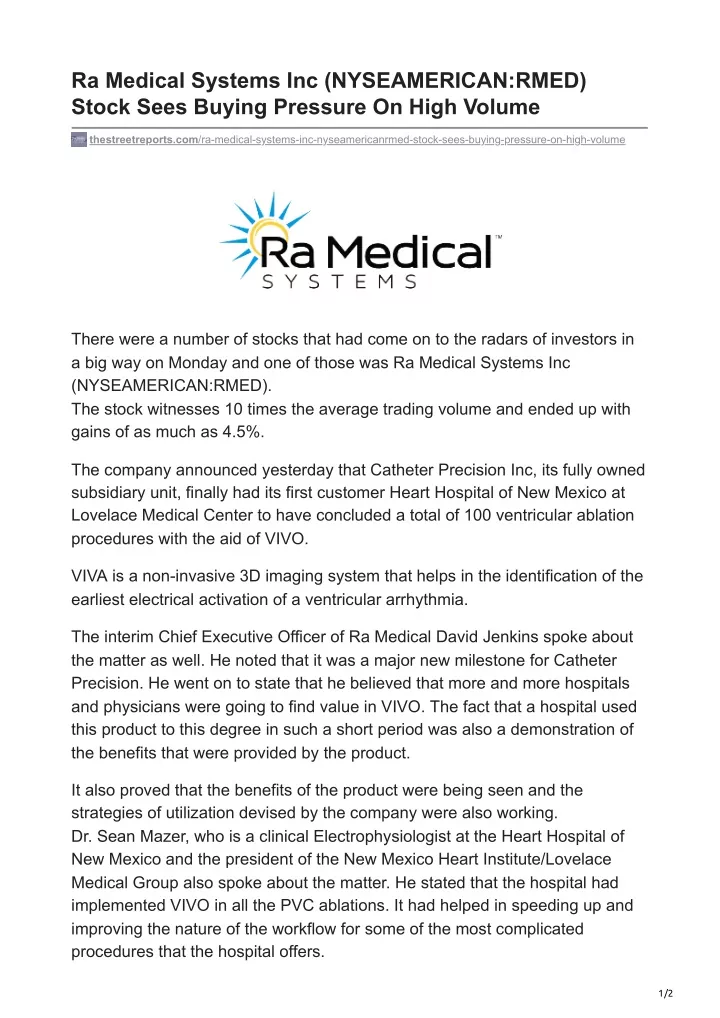 ra medical systems inc nyseamerican rmed stock